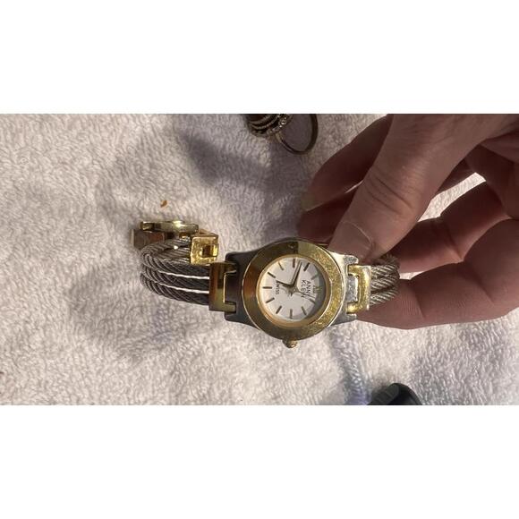 Anne Klein Women's Silver and Gold Tone Cable Wire Bracelet - Picture 1 of 3
